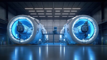 Futuristic Hyperloop Pods in a Modern Facility