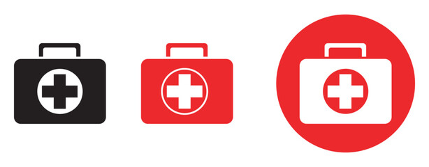 Fototapeta premium First aid kit icon set, Medical emergency equipment, Healthcare concept, vector illustration.