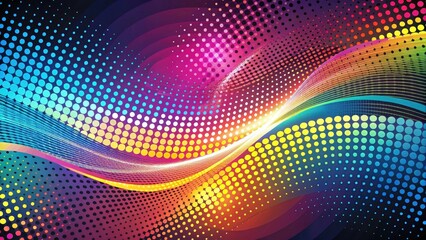 Obraz premium Dots and dashes dance in a mesmerizing halftone pattern swoosh layout abstract template featuring swirly shapes and vibrant colors creating an energetic feel, geometric pattern, halftone pattern