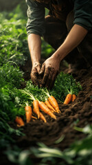 Agricultor recolectando zanahorias
