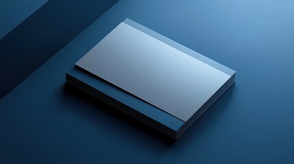 A sleek business card layout with a professional logo and gradient background in blue tones.