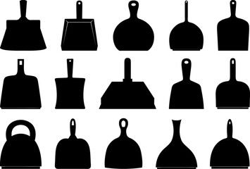 Set of different dustpans isolated on white background