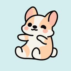 Playful Corgi Dog Standing on Hind Legs with Wagging Tail, Happy Smile, and Blinking Eye Asking to Play Adorable Cartoon Pet Illustration