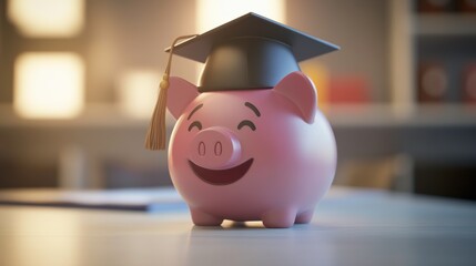 Happy Piggy Bank with Graduation Cap Symbolizing Financial Success