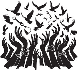 Create a hand  icon set vector art silhouette with white background.