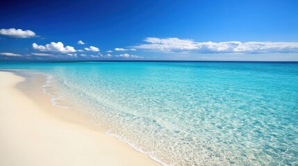 Breathtaking tropical beach with crystal clear water and vibrant blue sky view
