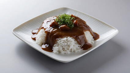 Fried rice with gravy in a plate