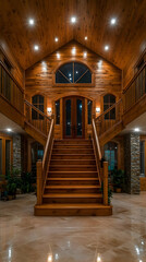Wooden Staircase In Luxurious Home Entryway