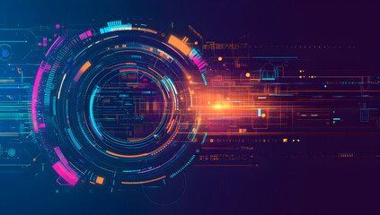 Futuristic Technological Interface, Abstract Data Visualization with Complex Circuitry and Dynamic Digital Elements for High-Tech Applications and Modern Designs