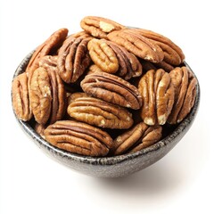 Fototapeta premium Pecans in a small bowl isolated on white background