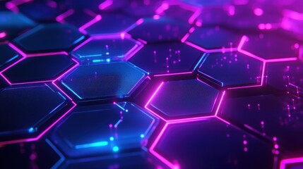 Obraz premium Abstract glowing hexagonal grid, pink & blue neon. Perfect for tech, network, or futuristic designs.