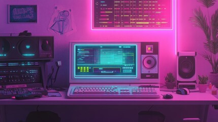 Fototapeta premium Retro old computer user interface,Pink Y2K computer window page and retro interface of PC screenTrendy,y2k pc element,8 bit pixel art,Transgressive conceptual modern art,kawaii retro 90s style.