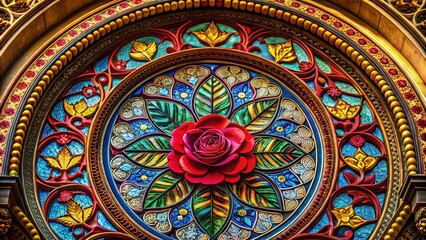 Budapest Dohany Street Synagogue Rose Stained Glass Window Entrance Detail