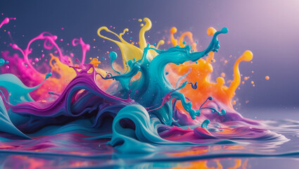Abstract Explosion of Vibrant Paint Splashes
