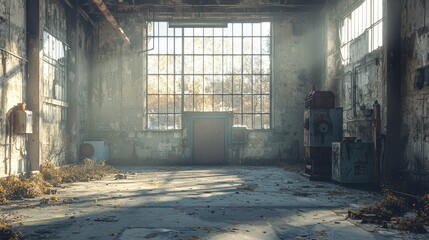 Abandoned old factory interior slung derelict forsaken outcast