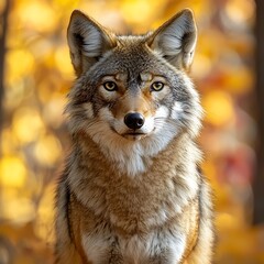 Naklejka premium Coyote Portrait in Autumn Leaves