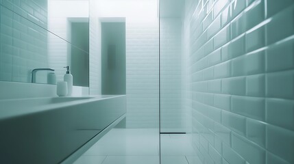 Modern Bathroom Interior Design with White Tiles and Minimalist Fixtures