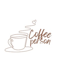 Coffee person text design with a cup line drawn