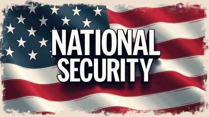A stock illustration representing National security in gray and maroon colors, with bold typography and American flag metaphors, highlighting spatial complexity and visual hierarchy.