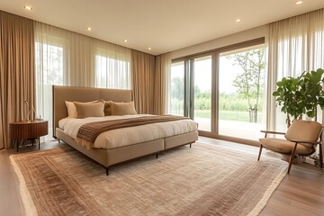Fototapeta premium Bedroom Neutral, modern, bright, airy, outdoors