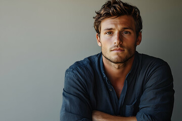 Fototapeta premium Portrait of a handsome man with a calm expression indoors