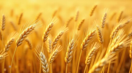 Fototapeta premium Golden Wheat Field at Sunset A Close-Up View of Ripe Grain Stalks Bathed in Warm, Amber Light