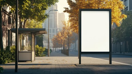 Vertical blank street billboard at bus stop in the city. Advertising banner with copy space,Mock up,Space for text,copy space.