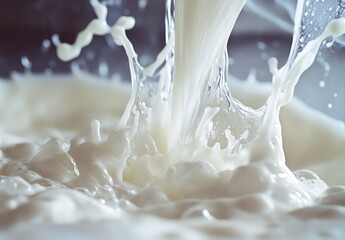 Creamy Milk Splash in Motion Capturing the Fluid Dynamics of a Dairy Product with an Artistic Twist and Refreshing Aesthetic Appeal in a Still Life Setting
