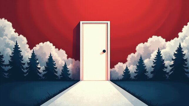 A stock illustration representing National security in red, white, and blue, with layered imagery and open doors metaphors, texture overlays, and visual hierarchy for engaging depth.