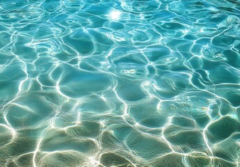Crystal Clear Water Surface Reflecting Sunlight in Tranquil Blue Tone Perfect for Relaxation and Meditation in Beautiful Natural Settings