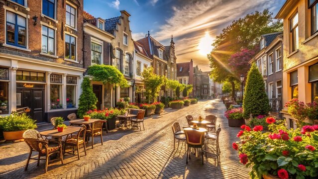 Charming Morning at Gorinchem Street Cafe, Netherlands