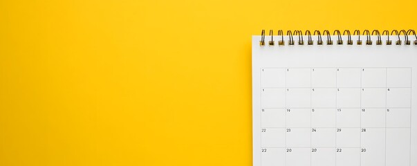 Blank calendar page against bright yellow background shows empty boxes