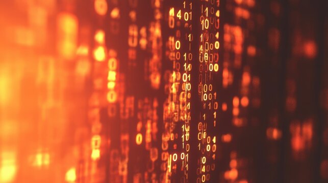 A series of binary numbers are displayed in a bright orange color
