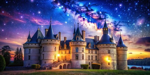 Chaumont-sur-Loire Night Double Exposure: Castle and Starry Sky