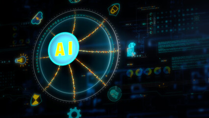 Futuristic AI Technology Interface with Advanced Data Management, Digital Innovation, and Cutting-Edge Solutions for Artificial Intelligence, Cyber Systems, and High-Tech Data Analytics