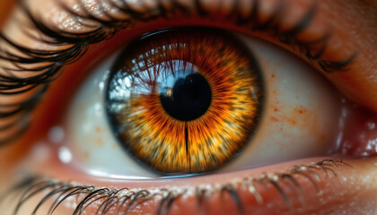 stunning close up of eye showcasing vibrant amber and brown hues