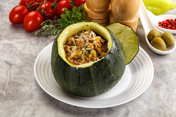 Baked round zucchini with meat