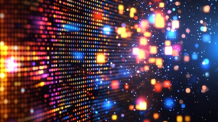 A colorful image of a computer screen with a lot of dots and squares