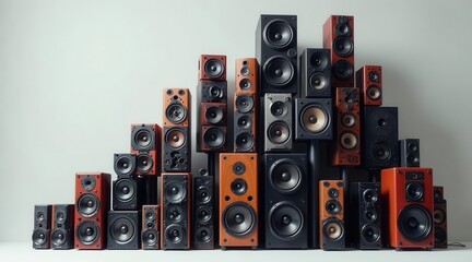 Obraz premium A Collection of Vintage Audio Speakers Arranged in a Striking Architectural Display