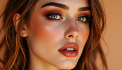 Fototapeta premium Stunning portrait of woman with warm makeup and earthy tones