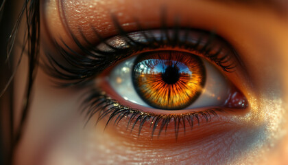 Fototapeta premium Captivating close up of vibrant eye with golden and copper hues