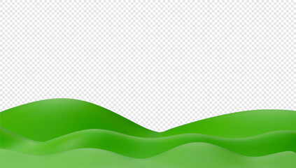 3d hills with green meadows, grass. Minimal cartoon landscape. Nature background. Realistic vector illustration.