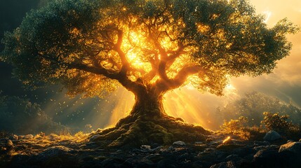 A radiant tree of life pulsating with nature s purest energy