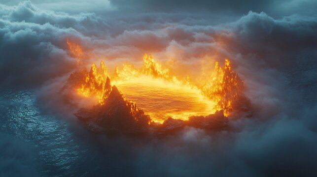 A glowing island floating in a sea of pulsating energy mist