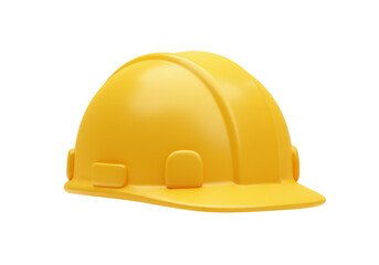 3D illustration of a bright yellow construction helmet with a smooth glossy surface