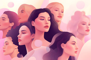 Diversity, beauty and natural with woman friends in studio on a beige background to promote skincare. Portrait, face and smile with a happy female and friend group indoors for luxury cosmetics