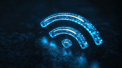 High speed data transmission represented by a glowing wifi symbol on a dark textured surface excellent visual for technology and wireless connectivity concepts