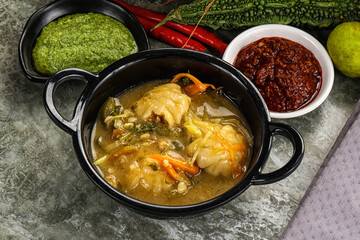 Chinese wonton soup with dumplings
