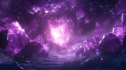 A glowing crystal cavern pulsing with natural energy fields