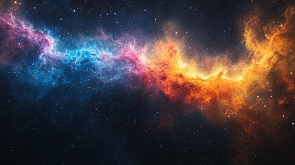 Naklejka premium A cosmic nebula swirling with rainbow-colored gas and space dust